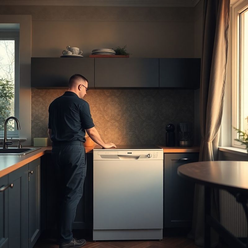 Technik zapojuje myčku pod kuchyňskou linkou v moderním českém bytě